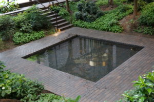 The reflection Pond seen from a point near one speaker in the sound installation